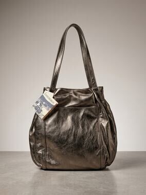 VTG SAS Metallic Pewter Leather Shoulder Bag Made in USA NWT